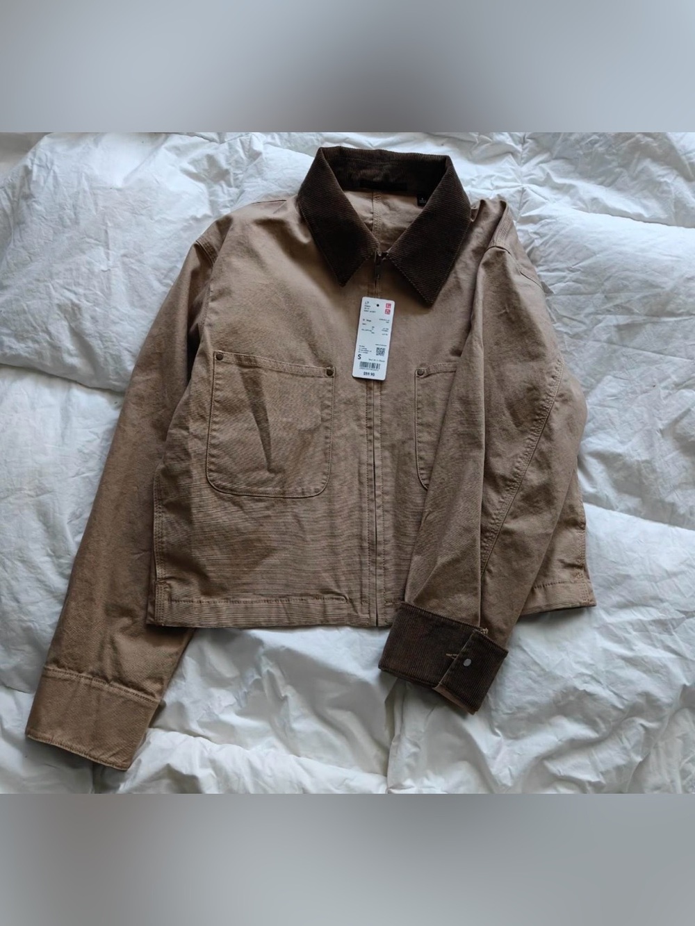 Uniqlo Women's Brown Utility Jacket with Light Brown Corduroy Collar